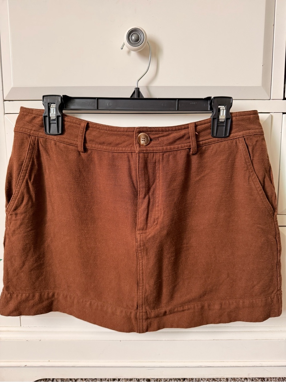 Brown Linen Blend Mini Skirt with Pockets